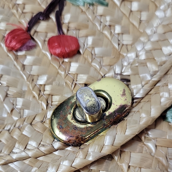Straw Woven Cherry Embroidered Crossbody Bag in Natural - Picture 2 of 13